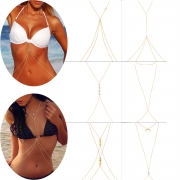 Sexy Gold Body Chains Charm Layered Belly Chain Necklace Bikini Ladies Crossover Necklace Beach Jewelry for Women (Style A-6 Pieces)